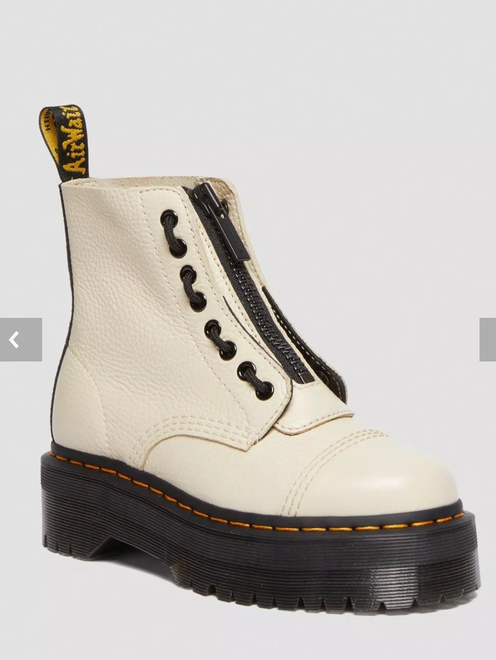 NWOT Dr. Martens Sinclair Cream Leather Platform Zip Front Boot  Black Sole Sz 8